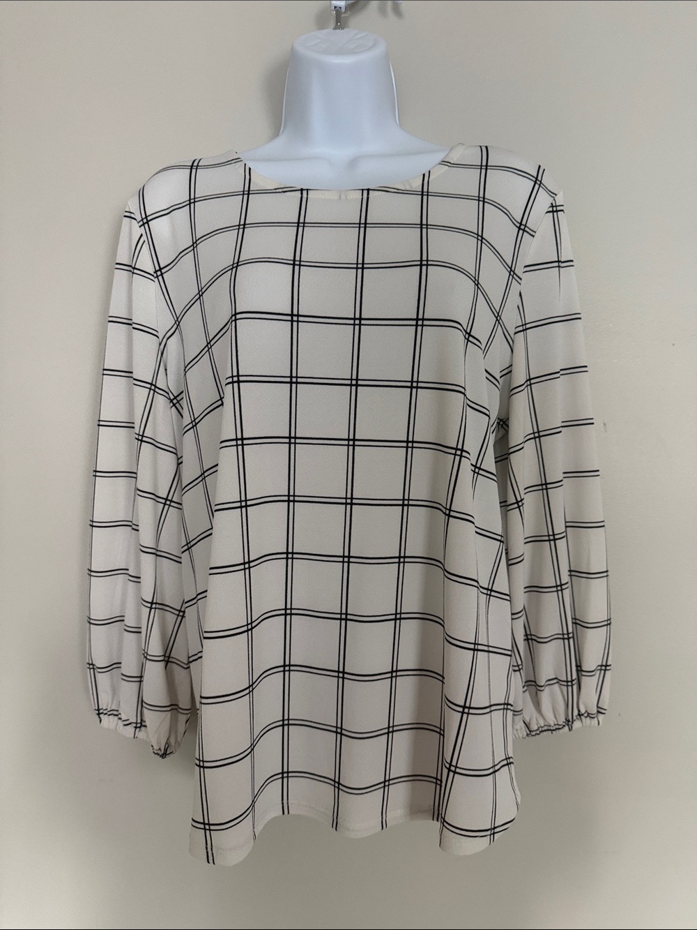 Adrianna Papell Cream and Black Checked Top